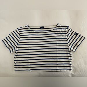 Saint James for J.Crew Cropped Striped Boat Neck Tee, Size Medium